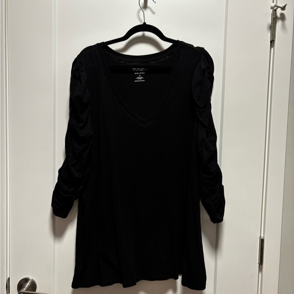 torrid Black V-Neck Ruched Sleeve Long Sleeve Top